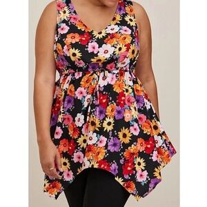 Torrid Women Tank Top Size 1 Plus Floral Babydoll Tunic Stretch Rayon Colorful